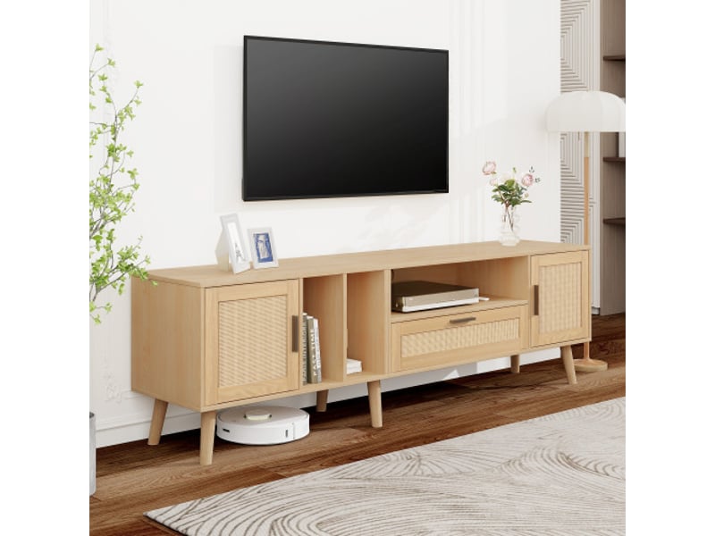  Meuble tv naturel 180 cm panneau de particules meuble tv naturel - Conforama D