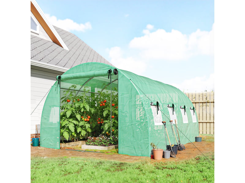 Serre d'environ 4 x 3 x 2 m, serre en aluminium avec roulettes, 2 portes à fermeture éclair et 8 fenêtres en filet, poteaux de soutien, verte  - Conforama C