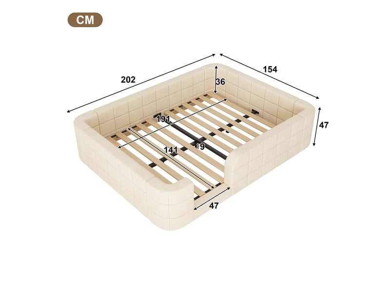  Lit au sol enfant rembourré 140x200 cm en chenille beige avec barrières de sécurité, accès bas, design modulable et sommier à lattes Morn Vibe - Conforama C