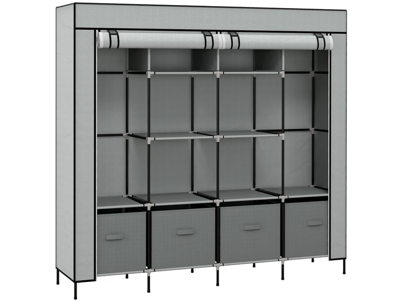  Armoire penderie textile 2 tringles, 10 compartiments et 4 tiroirs - lpospi - housse zippée acier gris foncé  - Conforama A