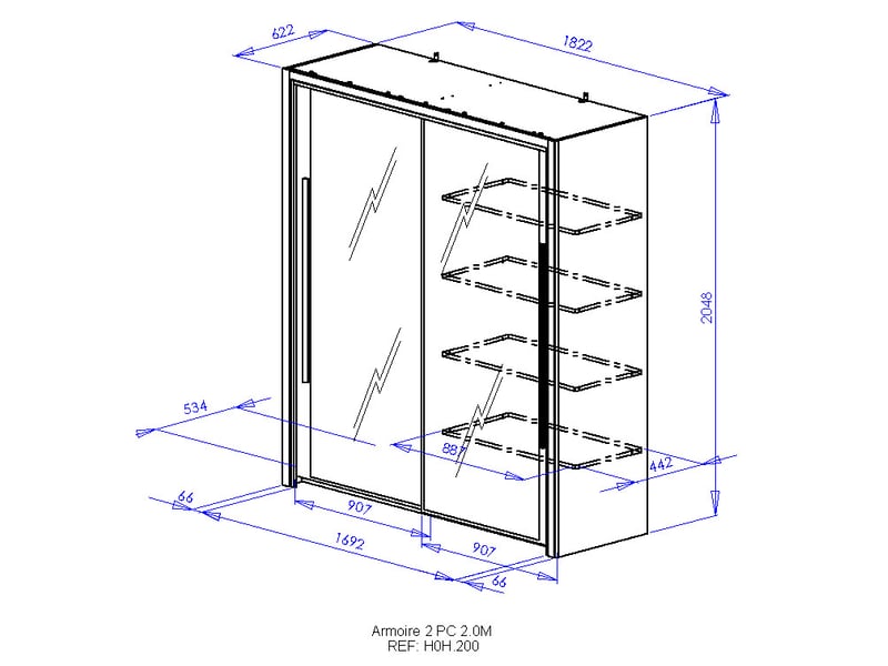 Armoire 2 portes L.183 cm CYRUS L183 - Conforama H