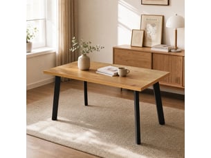 Table de salle à manger - plateau monobloc robuste et pieds évasés en métal avec patins réglables - chêne sauvage