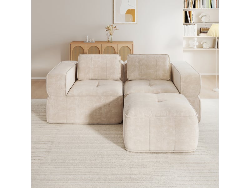  Canapé d’angle modulable 2 places en polyester beige – 198 x 162 x 67 cm Fay Lum - Conforama B