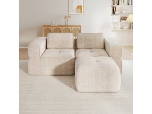 Canapé d'angle compressé réversible fixe <strong></strong> <strong>Fay Lum</strong> 2 places Polyester beige