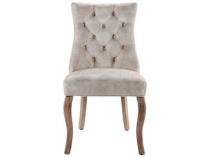 Lot de 6 chaises de salle à manger beige clair en velours, dossier haut capitonné, pieds en bois massif