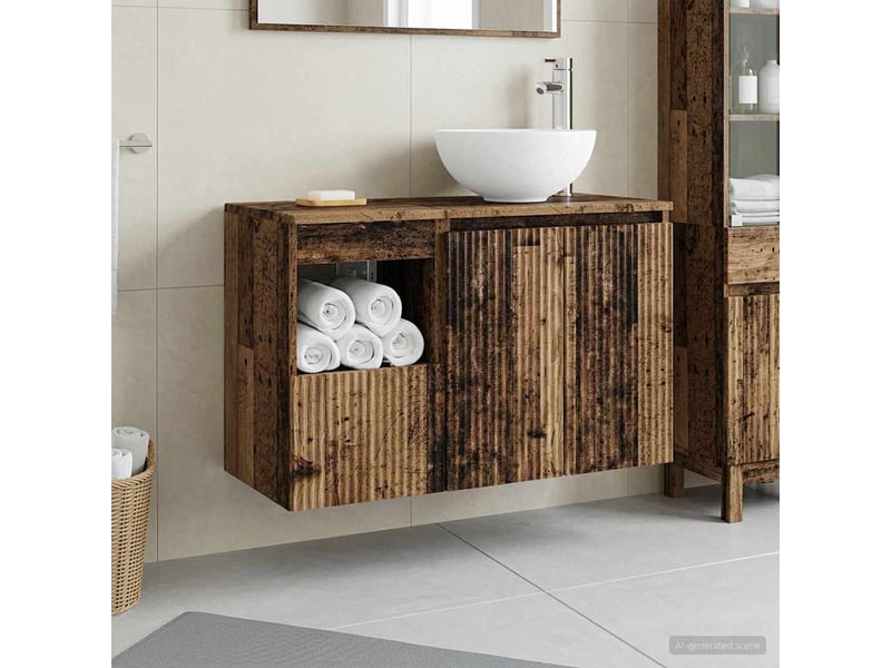 Ensemble de mobilier de salle de bain 2 pc bois ancien cf64032 - Conforama B