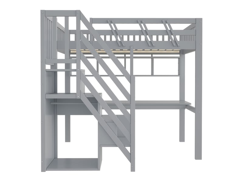  Lit mezzanine enfant 90x200 cm avec bureau, rangements, led et usb, gris, sans matelas  - Conforama D