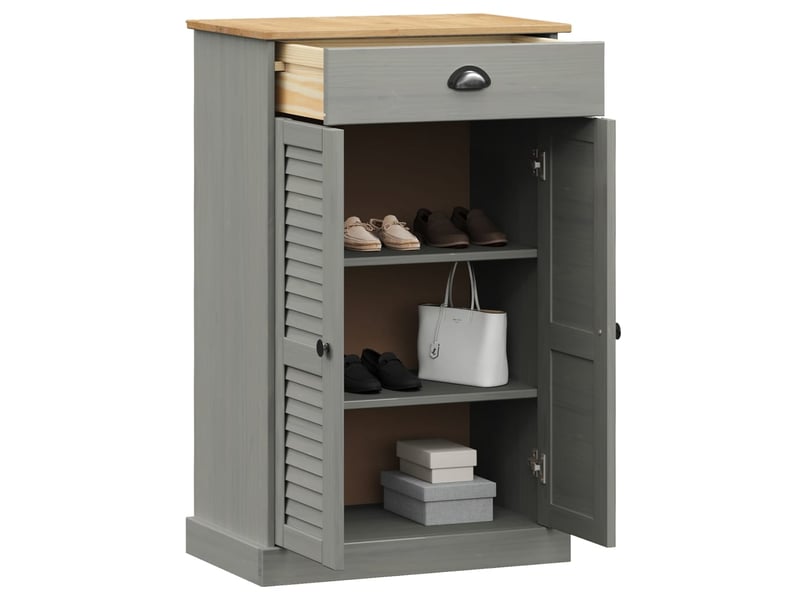  Meuble à chaussure, armoire à chaussures vigo gris 60x35x96 cm bois massif de pin  - Conforama C