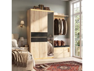 Vestiaire d'entrée avec miroir 200 cm meuble d'entrée avec banc chêne anthracite