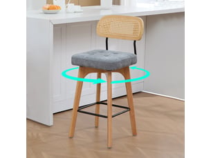 Lot de 2 tabourets de bar pivotant à 360°, tabourets de cuisine et petit-déjeuner avec dossier en rotin, gris, chenille