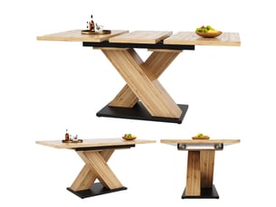 Table à manger extensible 119-158,5 x 80 x 75 cm, plateau mdf et pieds croisés, 4 à 6 personnes, naturel