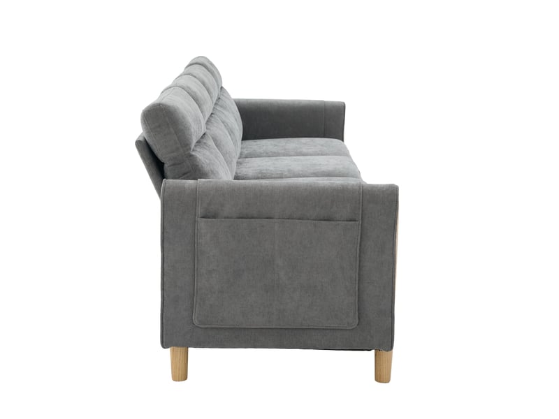  Canapé en u 4 places en chenille gris clair avec 2 poufs et rangement intégré sous les poufs  - Conforama R