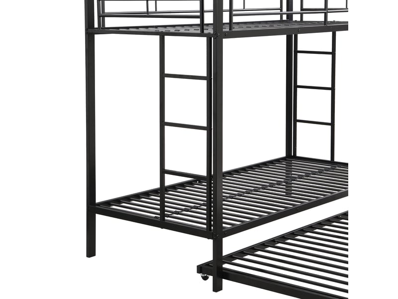  Lit superposé enfant 90x200 cm avec lit gigogne 90x190 cm, structure en métal noir pour chambre partagée  - Conforama R