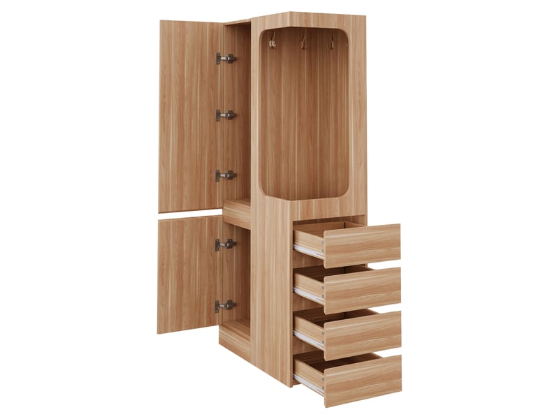  Armoire compacte à 1 porte battante avec penderie ouverte et 4 tiroirs latéraux, 70 × 40 × 170 cm, effet bois naturel  - Conforama E