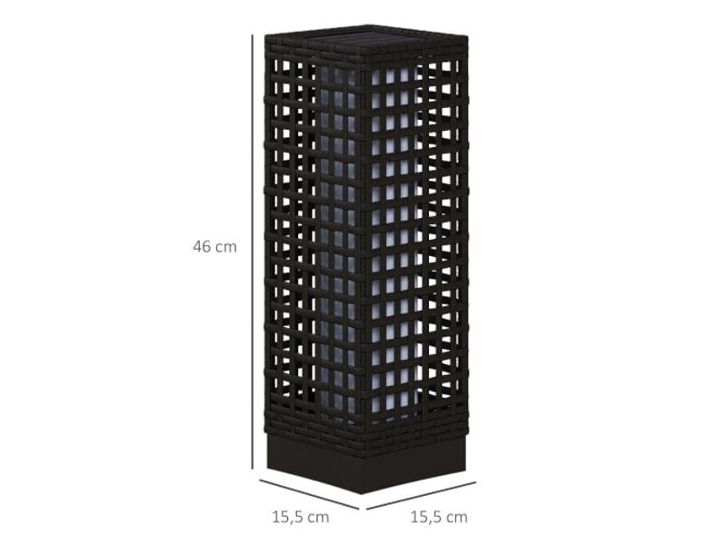 Lampe solaire style rotin, noire, 15,5 x 15,5 x 46 cm, étanche, capteur lumineux led automatique - Conforama E
