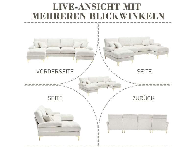  Canapé droit 4 places en tissu beige, 272 cm, modulable W2845S00019 - Conforama E