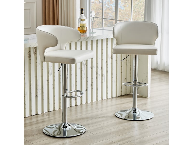  Tabouret de bar 2 pièces avec dossier ergonomique, assise pivotante et hauteur réglable, en pu blanc  - Conforama B