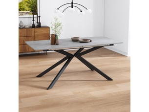 Table à manger extensible automatique noiregrise 150180×70×76 cm, motif ciment, pieds croisés, rectangulaire