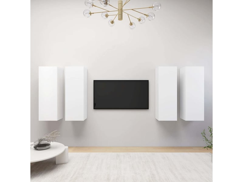  Lot de 4 meuble tv bas salon blanc 30,5x30x90 cm bois d'ingénierie  - Conforama B