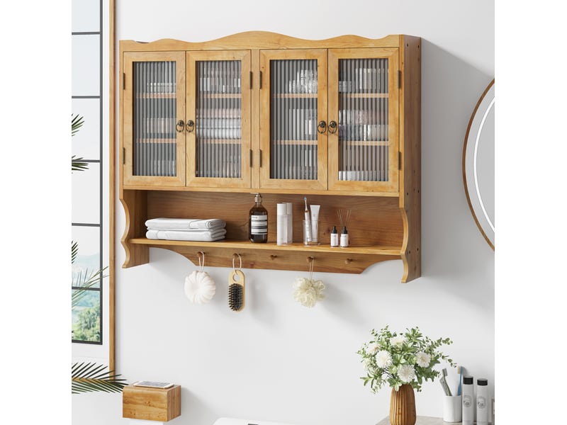  Armoire murale 4 portes avec crochets et étagères amovibles, pour cuisine ou salle de bain, 100 × 20 × 80 cm  - Conforama C