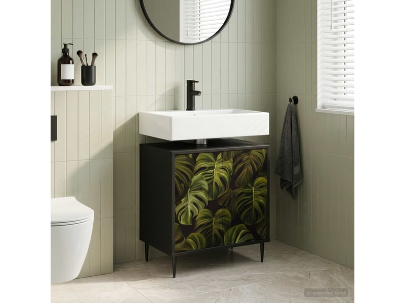  Armoire de salle de bain, meuble de rangement elburg chêne noir 60x40x61 cm  - Conforama B