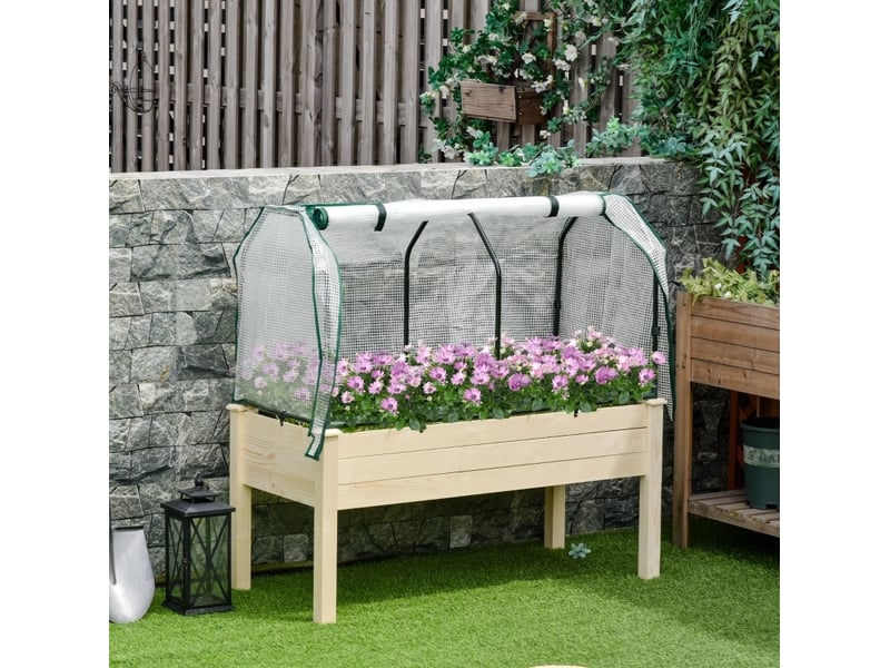  Jardinière surélevée 121 x 55 x 117 cm – bois naturel – housse à enrouler et drainage intégré  - Conforama B
