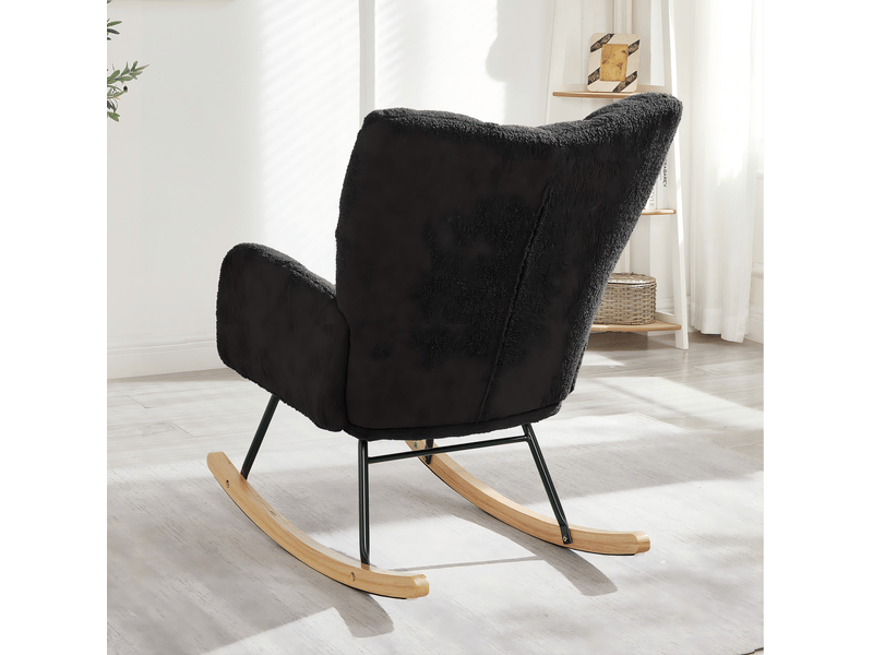  Fauteuil à bascule avec assise rembourrée et structure renforcée, en polyester gris foncé pour détente quotidienne  - Conforama E