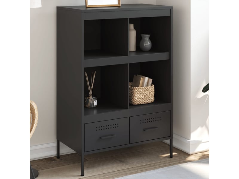  Buffet haut - bahut - meuble de rangement noir 68x39x101,5 cm acier  - Conforama B