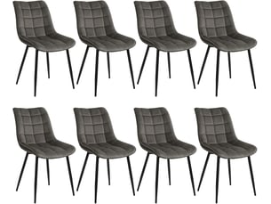 8 x chaises de salle à manger, chaise de cuisine, siège en velours, pieds en métal, gris foncé