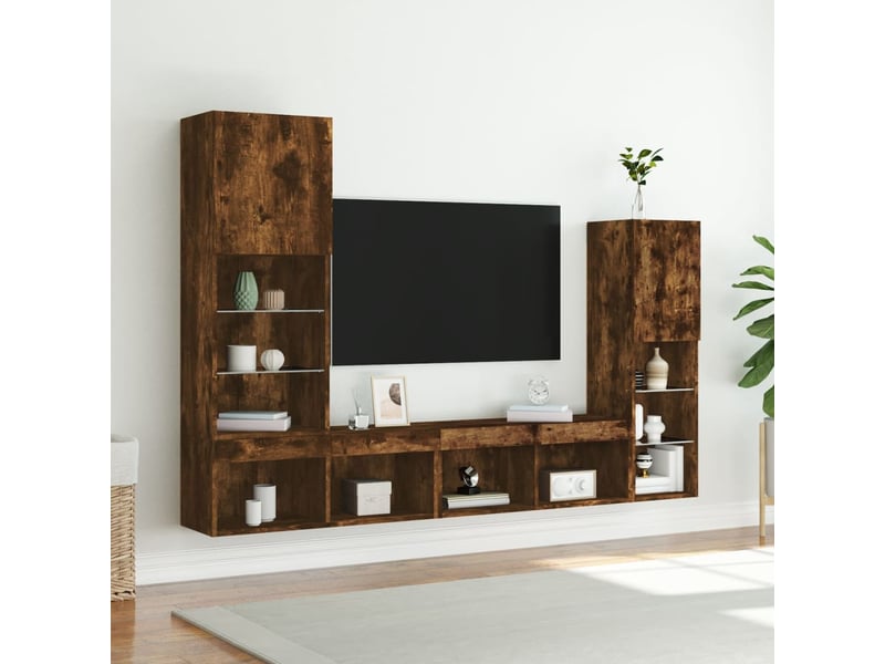  Unités murales tv avec led 4 pcs chêne fumé bois d'ingénierie  - Conforama D