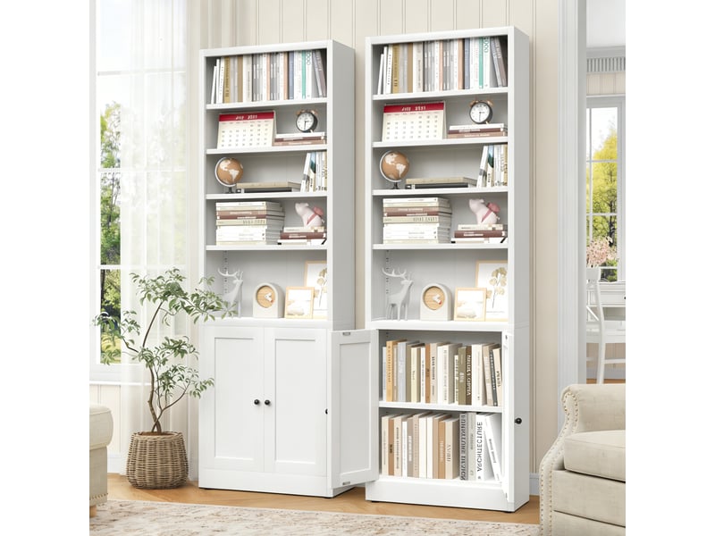  Bibliothèque en métal avec 5 niveaux et porte, étagère blanche de style industriel avec tablettes réglables  - Conforama B