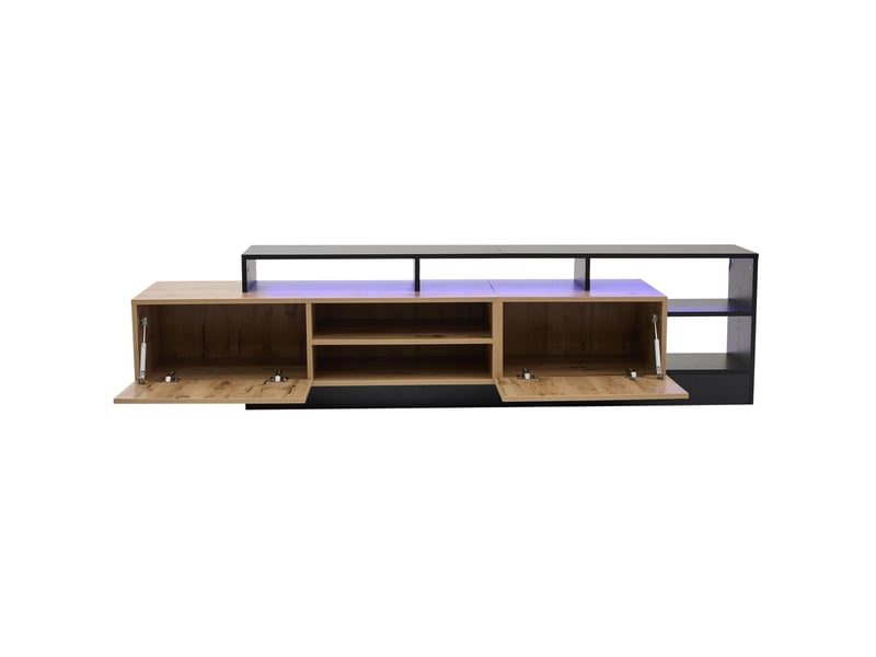  Meuble tv modenvie 190 x 40 x 48,5 cm led usb en panneaux de particules chêne et noir  - Conforama A