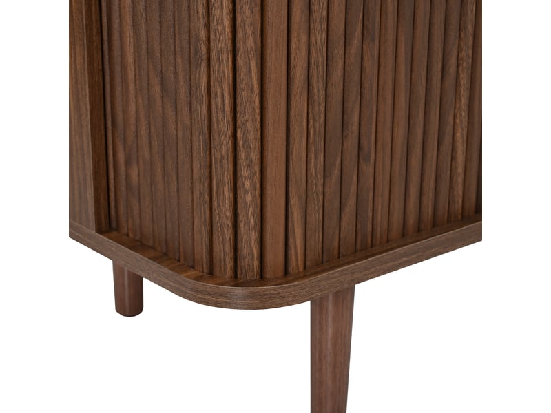 Meuble tv 165 cm en noyer, banc tv avec 4 tiroirs, meuble tv portes coulissantes et coins arrondis pour salon, 165x40x46 cm - Conforama W