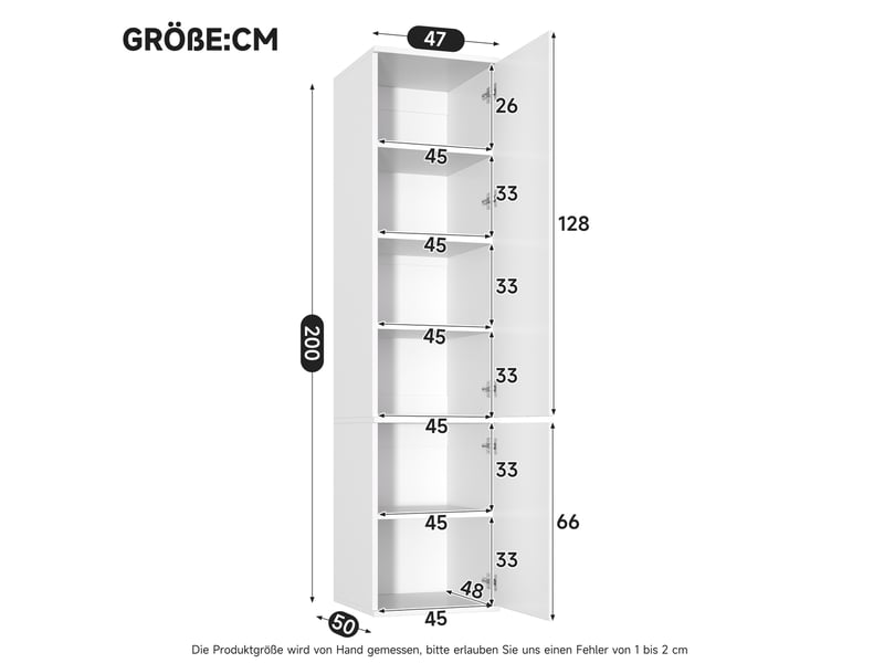  Armoire haute 47x50x200 cm à 6 compartiments et portes battantes, mdf blanc pour chambre et dressing déco pratique déco  - Conforama C