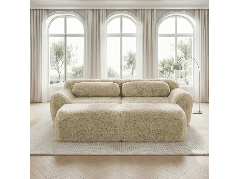 Canapé convertible - modulable - 2 ottomans - sans montage - mobilier de salon - assise confortable - design moderne - kaki clair CozyNest - Conforama B
