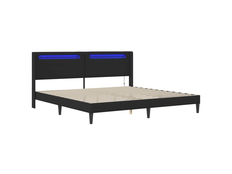  Lit double- lit adulte -  cadre de lit avec bandes led noir 180 x 200 cm simili cuir  - Conforama D