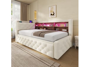 Lit extensible 90x190 cm <strong>HAVRYA</strong>  <strong></strong> coloris beige