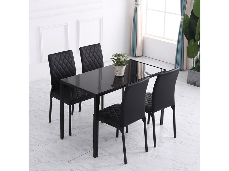 Lot de 4 chaises noires salle à manger, assise rembourrée, pieds acier, design moderne et élégant  - Conforama B