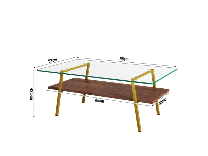  Table basse rectangulaire 98x58x42.5 cm en verre trempé, mdf et métal doré  - Conforama C
