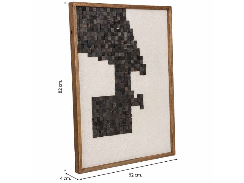 Tableau artisanal en bois recyclé relief beige et noir 62x4x82 cm h - Conforama C