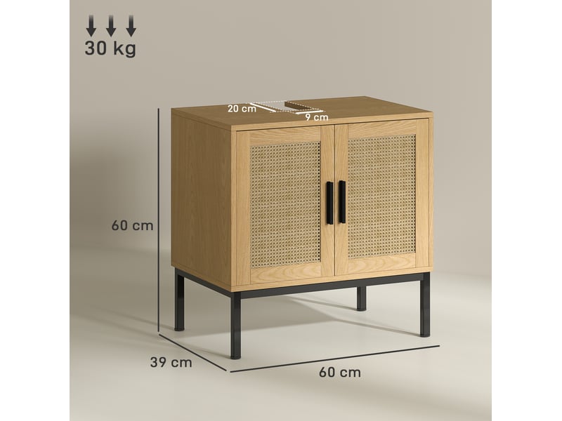 Meuble sous lavabo 60x39x60 cm avec imitation rotin, bois, chêne - Conforama E