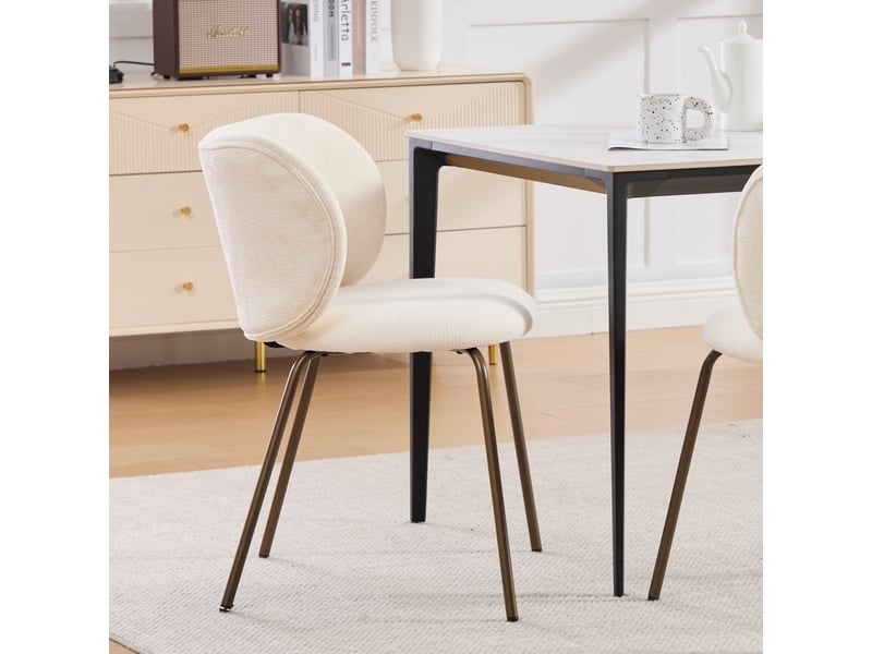  Chaises de salle à manger chenille contemporaines, dossier courbé enveloppant, assise moelleuse, piétement métal bronze, crème, lot de 1, de1897cr  - Conforama E