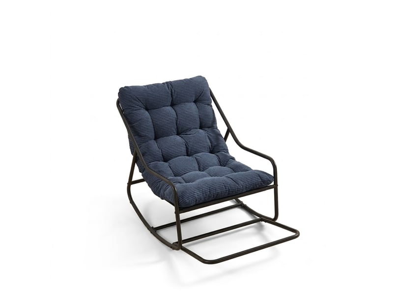  Fauteuil à bascule extérieur - 75x116x82cm - rocking chair de jardin avec coussin épais et moelleux - bleu marine et noir  - Conforama A