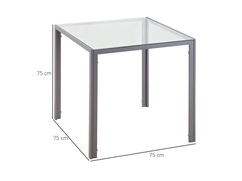  Table à manger, table de cuisine, table en verre, table carrée, plateau en verre, design compact, grise  - Conforama E