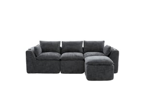 Canapé modulable modenvie 3 places avec pouf, coussins, porte-gobelets et poches latérales, mousse et ressorts intégrés, chenille gris foncé