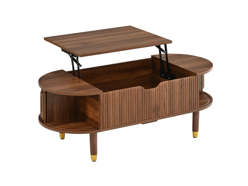  Table basse ovale relevable avec 2 portes et rangement 110x48x57 cm mdf coloris noyer  - Conforama D