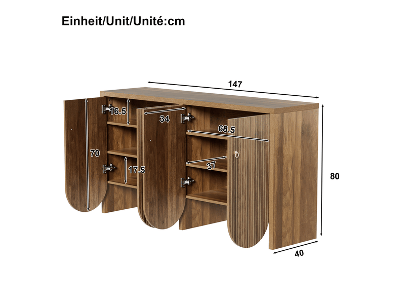  Buffet bas en mdf effet noyer 147 x 40 x 80 cm avec 4 portes  - Conforama E