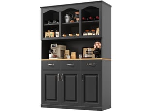 Buffet de cuisine haut 120x40x180 cm – noir – 3 portes, 3 tiroirs et éclairage led multicolore piloté par application