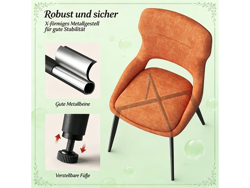  Chaises de salle à manger lot de 2 avec dossier perforé  - structure métal chenille orange 43 × 40 × 86 cm  - Conforama E