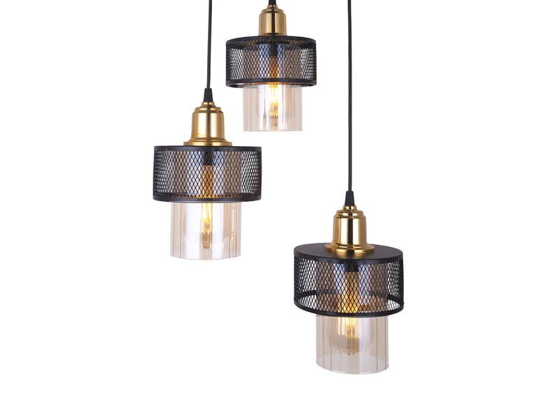  Plafonnier suspension luminaire 3 lumières noir et or 30x85 cm  - Conforama B